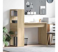 YunCangg Escritorio moderno de roble Sonoma 113 x 54 x 120 cm, material de madera con espacio de almacenamiento y estanterías para oficina, oficina, estudio, habitación infantil, ergonómico, ahorra