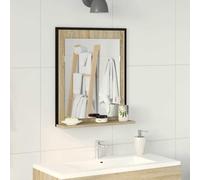 YunCangg Espejo de baño con estante, color negro, 50 x 12 x 60 cm, marco de madera, espejo plano para lavabo, mueble de baño, espacio de almacenamiento y estante, diseño moderno