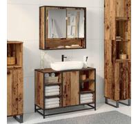 YunCangg Estantería de pared de madera recuperada con 3 estantes y 2 puertas 65 x 20 x 60 cm montado en la pared para cuarto de baño, salón, invitados, inodoro con espejo y espacio de almacenamiento