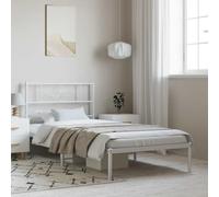YunCangg Estructura de cama con cabecero de metal blanco 100 x 200 cm, acero recubierto de polvo, somier de láminas y espacio de almacenamiento, cama de dormitorio robusta, fácil montaje, transpirable