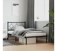 YunCangg Estructura de cama con cabecero de metal negro 100 x 200 cm, acero recubierto de polvo, somier de láminas y patas medias, espacio de almacenamiento adicional debajo de la cama, construcción