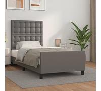 YunCangg Estructura de cama con cabecero de piel sintética gris de 90 x 200 cm, plataforma estable con cabecero de altura ajustable, material duradero, apoyo cómodo para un sueño reparador