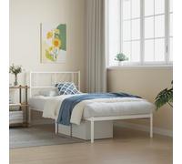 YunCangg Estructura de cama de metal blanco con cabecero de 90 x 200 cm, marco de acero estable, somier de láminas incluido, espacio de almacenamiento adicional debajo de la cama, adecuado para