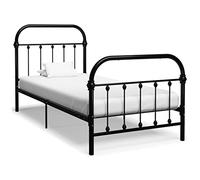 YunCangg Estructura de cama de metal negro 100 x 200 cm con somier de láminas, marco de plataforma, diseño estable, muebles de dormitorio, compatible con colchones, cómoda altura de 32 cm