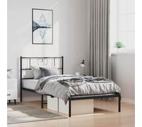 YunCangg Estructura de cama de metal negro con cabecero de 100 x 200 cm, marco estable con somier de láminas y espacio de almacenamiento, robusta cama de plataforma para comodidad en el dormitorio y