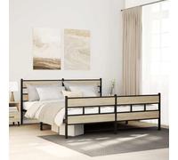 YunCangg Estructura de cama de metal roble Sonoma 180 x 200 cm con marco de metal estable, somier, cabecero y espacio de almacenamiento adicional debajo de la cama para dormitorio, cama robusta sin