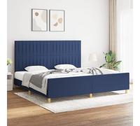 YunCangg Estructura de cama sin colchón, color azul, 200 x 200 cm, tejido con cabecero regulable en altura, marco estable y listones de madera contrachapada para un sueño reparador en el dormitorio