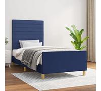 YunCangg Estructura de cama sin colchón, color azul, 80 x 200 cm, tejido con cabecero regulable en altura, marco estable y listones de madera contrachapada para un sueño reparador y una cómoda sentada