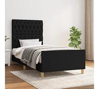 YunCangg Estructura de cama sin colchón, color negro, 90 x 200 cm, tejido con cabecero regulable en altura y patas estables, marco de cama duradero con listones de madera contrachapada para un sueño