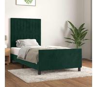 YunCangg Estructura de cama sin colchón, color verde oscuro, 100 x 200 cm, terciopelo con cabecero ajustable, estructura de metal estable, incluye reposapiés para un sueño reparador y un apoyo cómodo