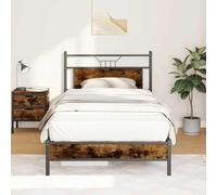 YunCangg Estructura de cama sin colchón de roble ahumado, 100 x 190 cm, material de madera con marco de metal, cabecero y espacio de almacenamiento, plataforma estable para un sueño cómodo y un