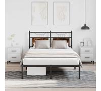 YunCangg Estructura de cama sin colchón de roble ahumado, 120 x 190 cm, material de madera con marco de metal, cabecero y espacio de almacenamiento bajo la plataforma para un sueño reparador