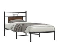 YunCangg Estructura de cama sin colchón de roble marrón 90 x 200 cm con estructura de metal, cabecero y espacio de almacenamiento debajo de la cama para un mejor sueño y ahorro de espacio
