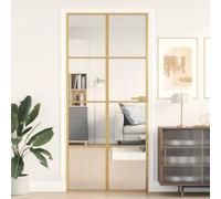 YunCangg Golden Glass Interior Door 93 x 201,5 cm, vidrio templado de 5 mm, marco de aluminio, doble lado, diseño moderno y delgado para renovación, Hallway, base, entrada de nueva construcción
