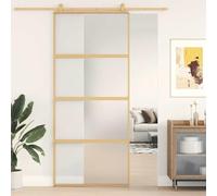 YunCangg Golden Matt Glass Sliding Door 90 x 205 cm, vidrio templado de 5 mm con marco de aluminio, panel de puerta para sala, entrada, base, renovación y nueva construcción, cierre silencioso
