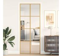 YunCangg Golden Slim Interior Door 83 x 201.5 cm, vidrio templado y marco de aluminio, cristal de 5 mm, diseño de doble cara, para pasillo, renovación, nueva construcción, transición de habitación