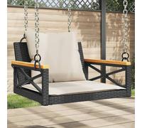 YunCangg Hamaca colgante con cojín, color negro, 63 x 62 x 40 cm, polirratán, silla de jardín con respaldo y reposabrazos, para balcón, terraza, exterior, resistente a la intemperie y plegable, con