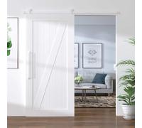 YunCangg Herraje para puerta corredera de 183 cm, acero con recubrimiento en polvo, color blanco, juego de herrajes con ruedas, tope de puerta, guía de suelo para puerta de habitación, puerta de casa