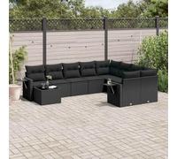 YunCangg Juego de 10 sofás de jardín de poliratán negro con cojines, resistente a la intemperie, polirratán trenzado, conjunto modular para terraza, balcón y porche, incluye mesa plegable y espacio de