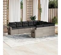YunCangg Juego de 10 sofás de jardín de ratán sintético con cojines, resistente a la intemperie, para terraza, balcón y jardín de invierno, plegable, modular, incluye mesa y sillón