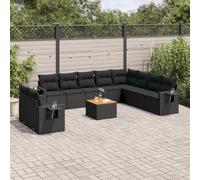 YunCangg Juego de 11 sofás de jardín con cojines de polirratán, resistente a la intemperie, para terraza, balcón, exterior, con espacio de almacenamiento, plegable y mesa de madera de acacia