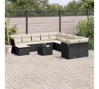 YunCangg Juego de 12 sofás de jardín de poliratán negro con cojines, resistente a la intemperie, para terraza, balcón, jardín de invierno, salón con mesa, taburete, sillón