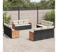 YunCangg Juego de 12 sofás de jardín negro con cojines de poliratán, resistente a la intemperie, polirratán, conjunto de asientos modulares para terraza, balcón, porche, incluye espacio de