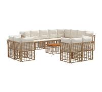 YunCangg Juego de 13 sofás de exterior de polirratán con acolchado resistente a la intemperie, conjunto de asientos modulares para jardín, terraza, balcón, incluye mesa y cojines en diseño blanco