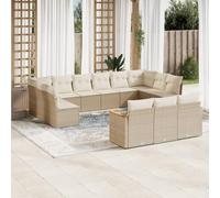 YunCangg Juego de 13 sofás de jardín de ratán beige con cojines, resistente a la intemperie, para terraza, balcón, porche, salón modular, con espacio de almacenamiento, para uso relajado en el jardín
