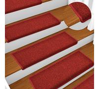 YunCangg Juego de 15 alfombrillas rojas para escalones de 65 x 21 x 4 cm para escaleras de madera interiores con protección antideslizante, autoadhesiva, reduce el ruido de las pisadas, lavable
