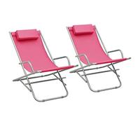 YunCangg Juego de 2 mecedoras, de acero, plegable, con reposacabezas acolchado, 69 x 61 x 94 cm, resistente a la intemperie y ergonómica, para jardín, balcón, terraza, piscina, exterior y camping para
