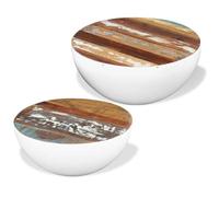 YunCangg Juego de 2 mesas de café con forma de cuenco de madera vieja y acero lacado en blanco, mesa auxiliar, mesa auxiliar, mesa decorativa, 60 x 60 x 30 cm y 50 x 50 x 25 cm, diseño vintage para