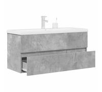 YunCangg Juego de 2 muebles de baño, color gris hormigón, madera con lavabo de cerámica, 101 x 39 x 18 cm, muebles de baño con espacio de almacenamiento, armario bajo lavabo, ahorro de espacio, colgar