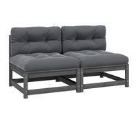YunCangg Juego de 2 sofás centrales de jardín con cojines, color gris, madera maciza de pino, sofá modular para muebles de exterior, zonas de patio y balcón