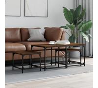 YunCangg Juego de 3 mesas de madera de roble marrón con estructura de metal, mesa auxiliar, mesa auxiliar para oficina, salón, estante y espacio de almacenamiento, diseño industrial