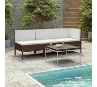 YunCangg Juego de 3 muebles de jardín de ratán marrón con cojines, resistente a la intemperie, juego de muebles de exterior para terraza, balcón, conjunto de asientos con sofá, cojines, marco de acero