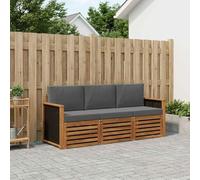 YunCangg Juego de 3 muebles de sofá de madera maciza de acacia con cojines, conjunto modular para jardín, balcón, terraza, combinación duradera para sentarse relajado y elegantes espacios al aire