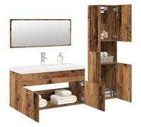 YunCangg Juego de 4 muebles de baño con aspecto de madera envejecida, armario con espejo, armario alto, lavabo empotrado, ahorro de espacio, con espacio de almacenamiento, para cuarto de baño