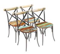 YunCangg Juego de 4 sillas de comedor de madera maciza reciclada con estructura de acero, estilo retro vintage, multicolor, 51 x 52 x 84 cm, respaldo abierto, robustas, estables, elegantes para cocina