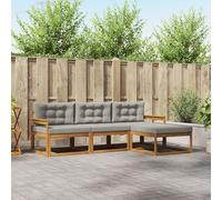 YunCangg Juego de 4 sofás de exterior de madera maciza de acacia con cojines de color gris claro, resistente a la intemperie, modular, para jardín, terraza, balcón, salón y sentado relajado