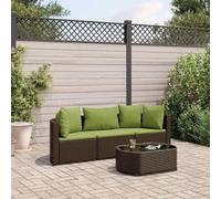 YunCangg Juego de 4 sofás de jardín marrón de ratán sintético con cojines, estructura de acero pulverizado, 2 sofás esquineros, sofá central y mesa de café de cristal para terraza, balcón, exterior