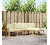 YunCangg Juego de 5 sofás de exterior de madera maciza de acacia con cojines, 253 x 122,5 x 73 cm, para jardín, terraza, balcón, modular, ahorro de espacio, cómodo para relajarse y comer