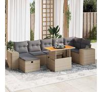 YunCangg Juego de 5 sofás de jardín con cojines beige de poliratán y acacia, resistente a la intemperie, polirratán trenzado, para terraza, balcón, jardín de invierno, incluye mesa, sofá, espacio de