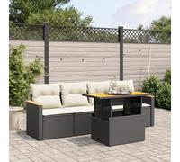 YunCangg Juego de 5 sofás de jardín de poliratán negro con cojines, resistente a la intemperie, polirratán, muebles para terraza, balcón, mesa ajustable, conjunto de asientos al aire libre para jardín