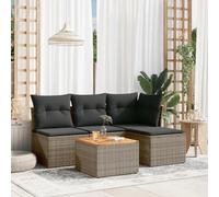 YunCangg Juego de 5 sofás de jardín gris con cojines de poliratán, muebles para terraza, balcón, mesa y espacio de almacenamiento, resistente a la intemperie, para exteriores y jardines de invierno