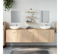 YunCangg Juego de 6 muebles de baño con aspecto de madera de roble, armario para debajo del lavabo con espejo, estantería colgante, espacio de almacenamiento para cuarto de baño y lavadero