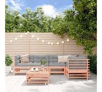 YunCangg Juego de 6 muebles de jardín con cojines de madera maciza de Douglas, resistente a la intemperie, juego de muebles de jardín para terraza, balcón, conjunto de asientos modulares con