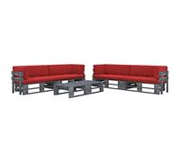YunCangg Juego de 6 palés de madera de pino tratada a presión con acolchado para jardín, terraza, balcón y porche, sofá de exterior resistente a la intemperie con mesas y cojines