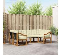 YunCangg Juego de 6 sofás de exterior de madera maciza de acacia con cojines de color crema, resistentes a la intemperie y fáciles de limpiar, para jardín, terraza y balcón