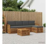 YunCangg Juego de 6 sofás de exterior de madera maciza de acacia con cojines de color natural y antracita, resistente a la intemperie, juego de asientos modulares para sentarse y comer al aire libre
